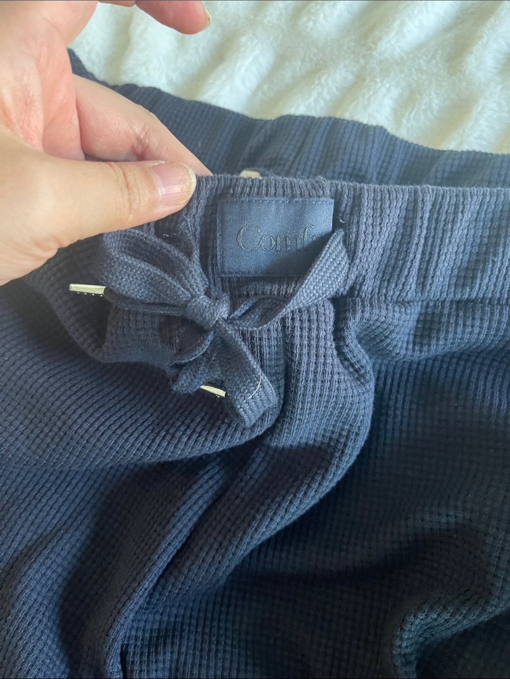 NWT- Navy Waffle-Knit Jogger Set — Relaxed Crewneck & Drawstring Pants - Picture 7 of 10